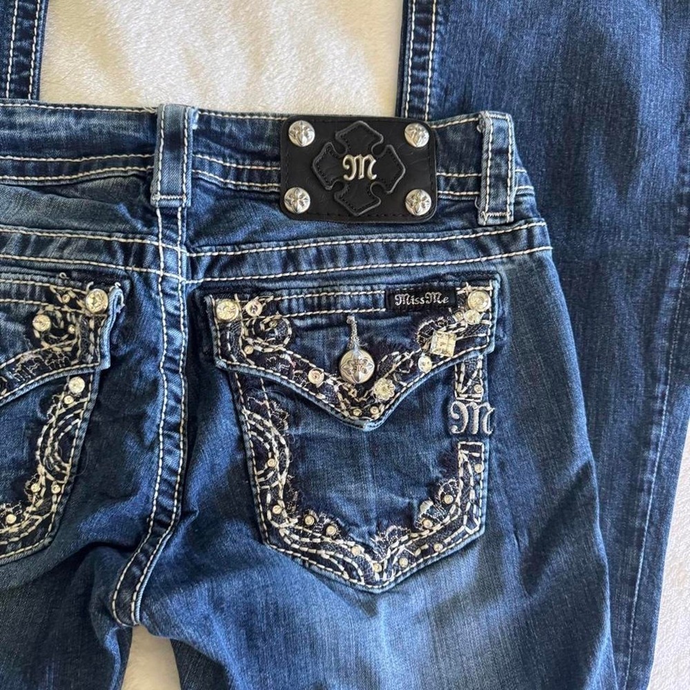 Y2K vintage Miss Me rhinestone low rise denim bootcut jeans grunge country boho - Picture 2 of 6